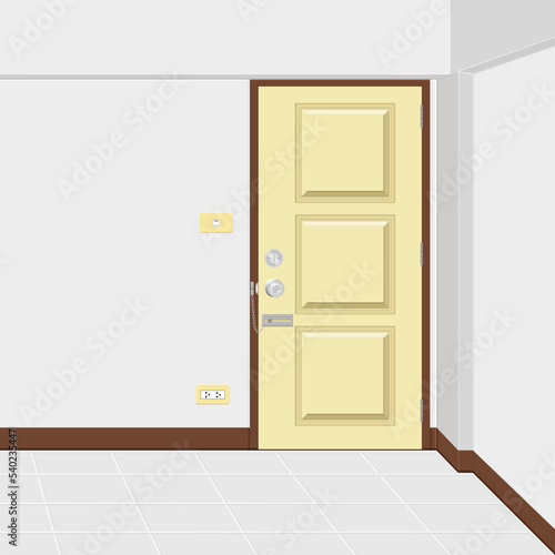 Vector illustration of a room with white walls and a door