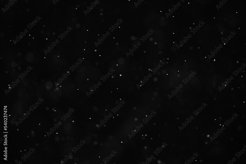 Fototapeta premium snow black background abstract texture, snowflakes falling in the sky overlay