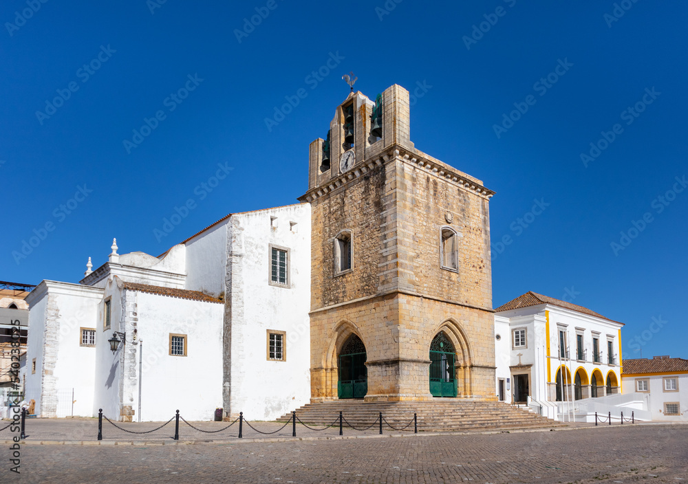 Portugal, August 2022: Cathedral of Faro, church at the capital city Faro, Algarve, Portugal