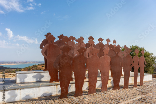 Portugal, August 2022: Tribute to cante Alentejano, monument in Monsaraz by Lago do Alqueva, Alentejo, Portugal photo