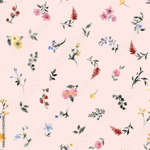 Abstract floral seamless pattern. Bright colors, painting on a light background. Meadow flowers