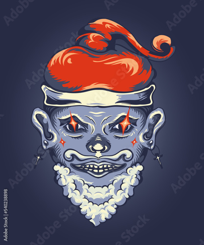 Evil Santa Head Illustration — Horror Christmas Character