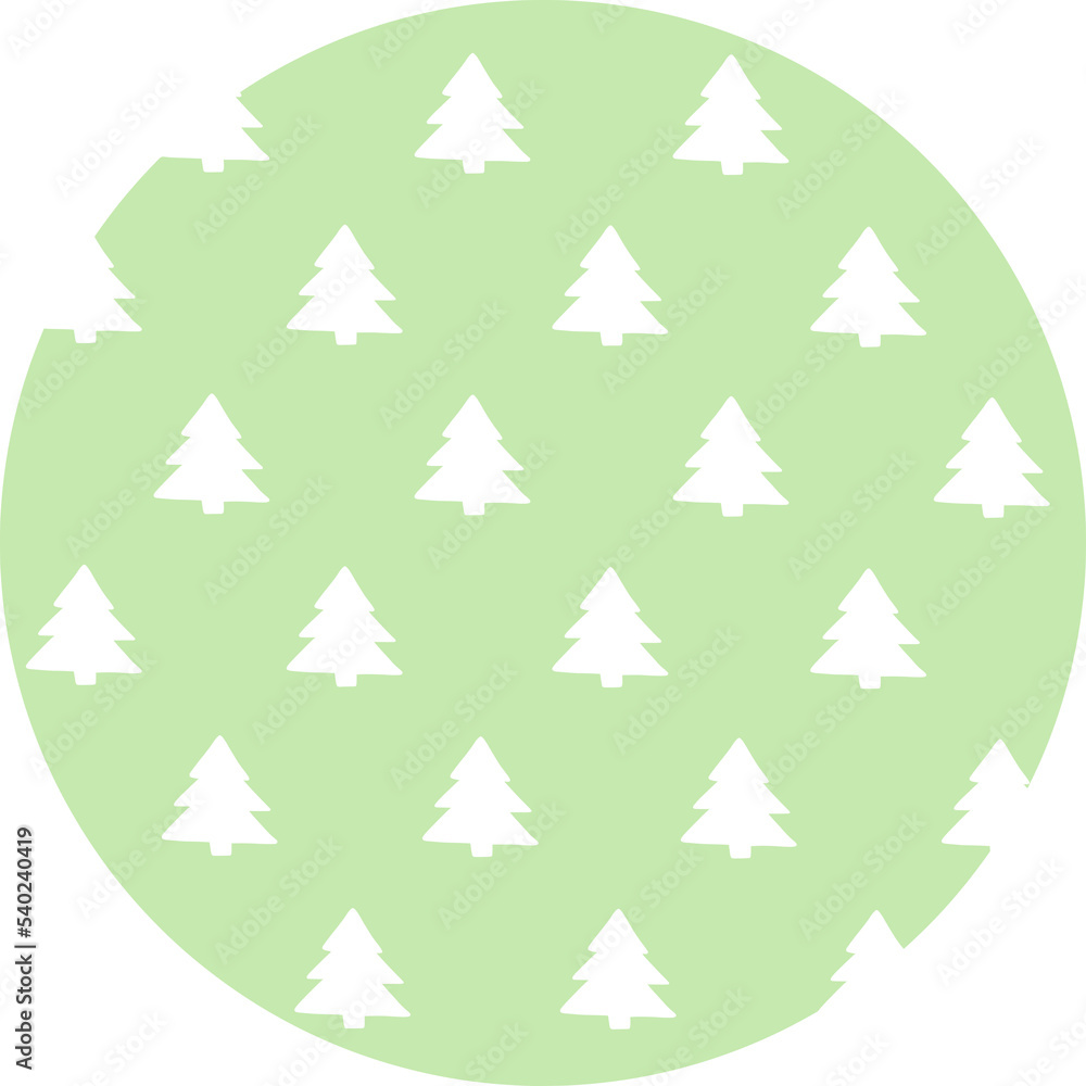 circle with cut out christmas trees on color background