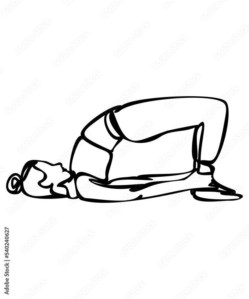 Continuous line drawing. Woman doing exercise in yoga pose. Vector Illustration Continuous line drawing. Woman doing exercise in yoga pose. Vector Illustration