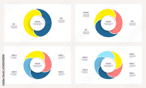 Business process. Chart with 2, 3, 4, 5 steps, options, sections. Vector template.