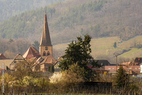 Le clocher tors de l'église Saint-Gall, Niedermorschwihr et son vignoble, Alsace, France, Europe