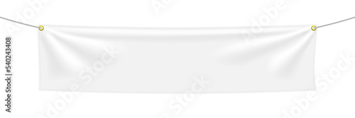 White textile banner with folds, PNG isolated on transparent background