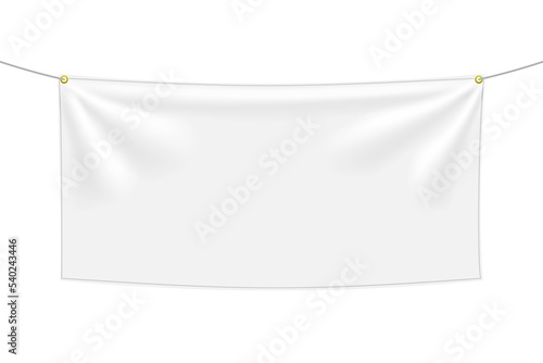 White textile banner with folds, PNG isolated on transparent background