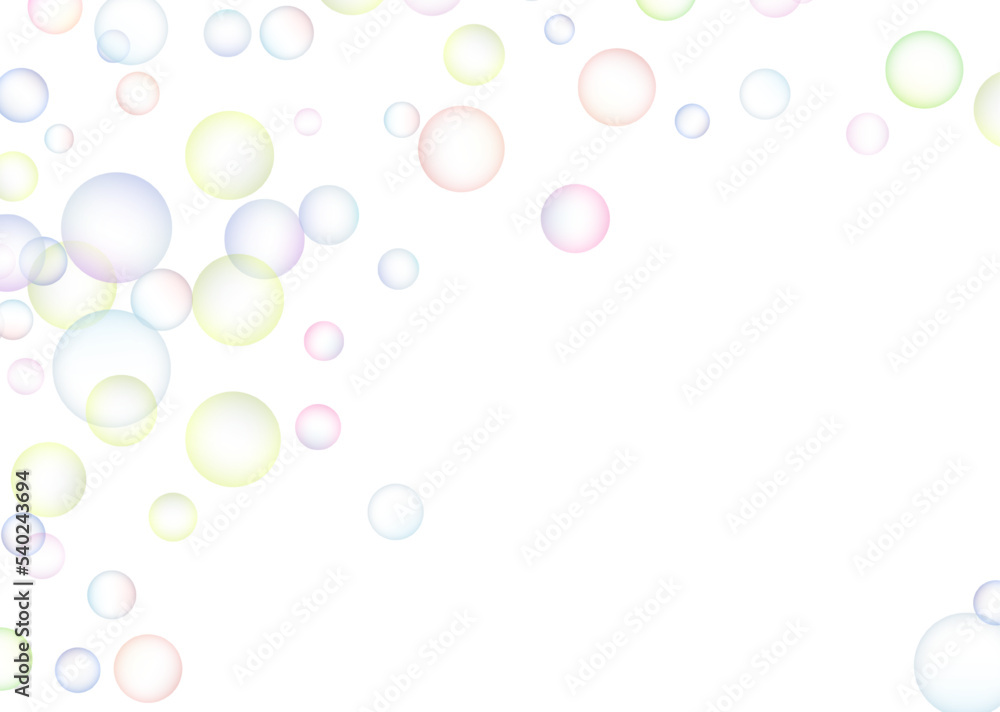 Soap bubbles randomly flew on a white background. Background design. Vector