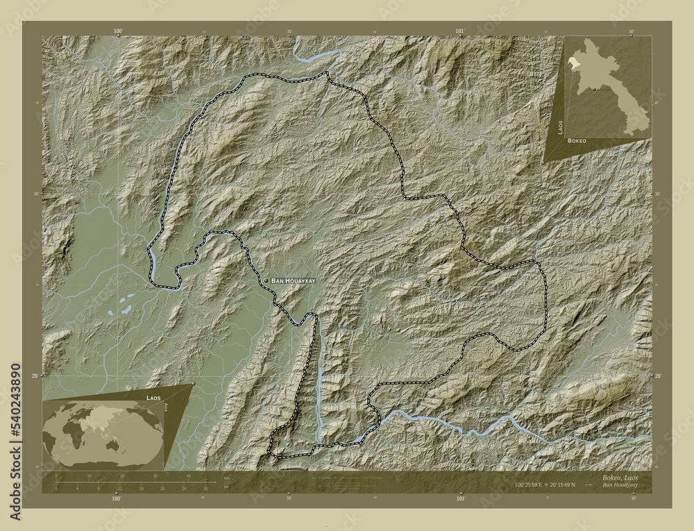 Fototapeta premium Bokeo, Laos. Labelled points of cities