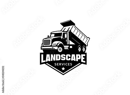 Dump truck logo vector for construction company. Heavy equipment template vector illustration for your brand.