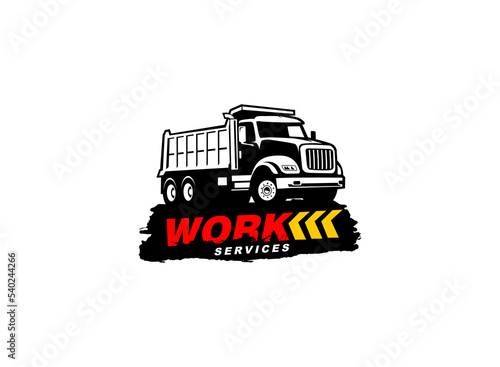 Dump truck logo vector for construction company. Heavy equipment template vector illustration for your brand.