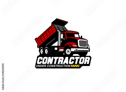 Dump truck logo vector for construction company. Heavy equipment template vector illustration for your brand.
