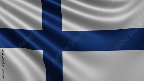 Render of the Finland flag flutters in the wind close-up, the national flag of Finland flutters in 4k resolution, close-up, colors: RGB. High quality 3d illustration