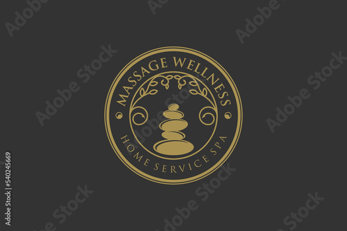 Stone balance spa logo design rock balance meditation massage theraphy life icon symbol luxury gold