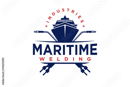 Shipyard welding logo design industrial ship manufacture ship building dockyard emblem metal work