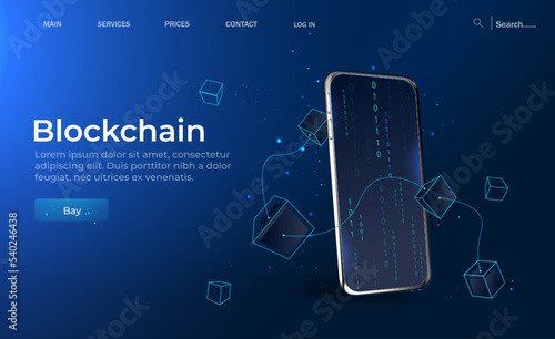 Blockchain. Illustration of the concept of blockchain mining Abstract background of digital cryptocurrency. Modern vector illustration.