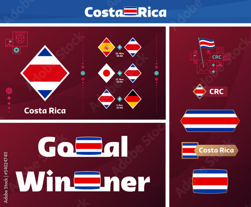 costa rica national team design media kit graphic collection. 2022 world Cup Qatar Football or Soccer Championship design elements vector set. Banners, Posters, Social Media kit, templates, scoreboard