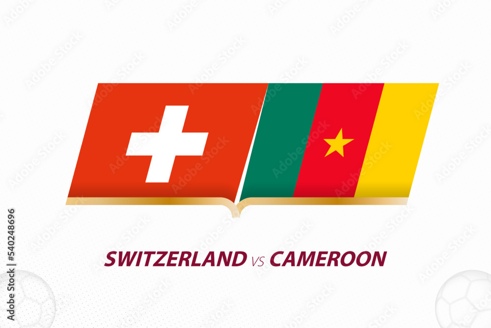 Switzerland vs Cameroon in Football Competition, Group A. Versus icon on Football background.