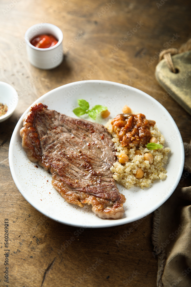 Beef steak with chickpea and vegetable sauce Beef steak with chickpea and vegetable sauce