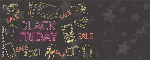 Black Friday concept neon lettering graphic illustration. Black Friday sale decoration background. Vector illustration. Neon sigh graphic for Black Friday promotion. 