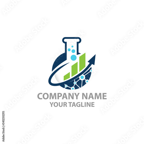 Business or market Labs Stats Logo Design Template combining lab bottle and statistic up trend