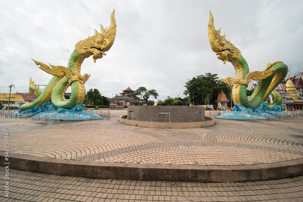 The Naga Statue in Nong Khai, Thailand. the landmark of the town at the mekong promenade.
 - obrazy, fototapety, plakaty 