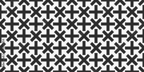 Black crosses are repeated and alternated. Looking horizontally vertically, and looking perpendicular crosses.