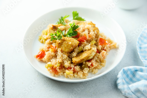 Healthy quinoa pilau with chicken and vegetables