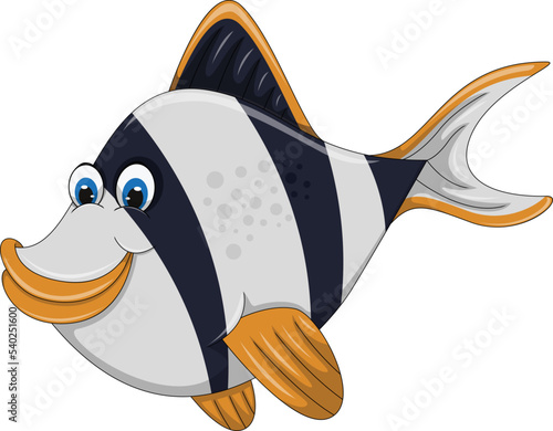 Fish white and black strip funny and smile cartoon vector illustration