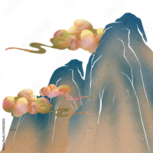 Canvas Print Asian style landscape with mountains and stones, digital illustration