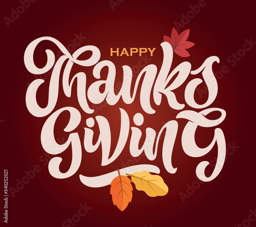 Happy thanksgiving day - Be thankful - cute hand drawn doodle lettering postcard. T-shirt design template with leaf.