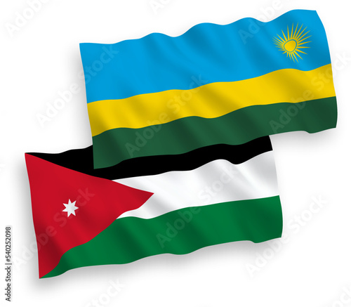 Flags of Republic of Rwanda and Hashemite Kingdom of Jordan on a white background