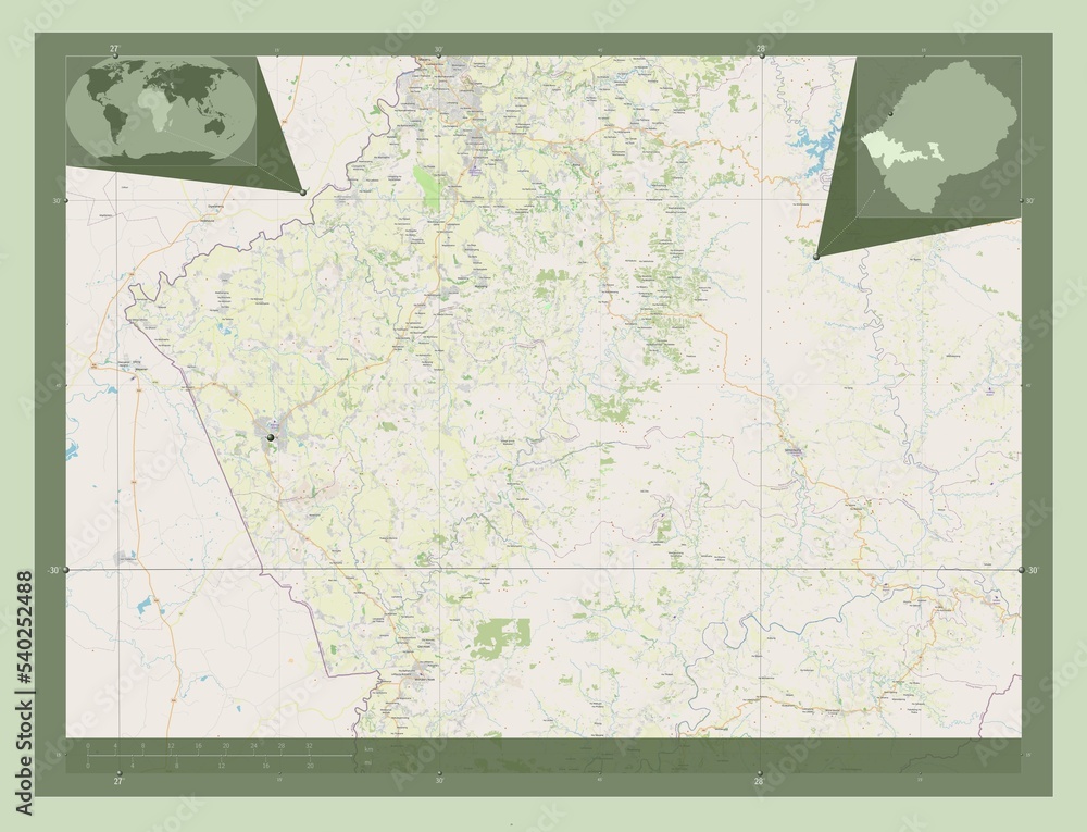 Fototapeta premium Mafeteng, Lesotho. OSM. Major cities