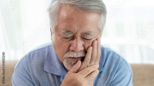 Asian senior man , old man patients Toothache hurts - Elderly patients medical and healthcare concept