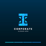 minimalist letter i pixel logo design template