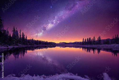 winter landscape night stars milky way