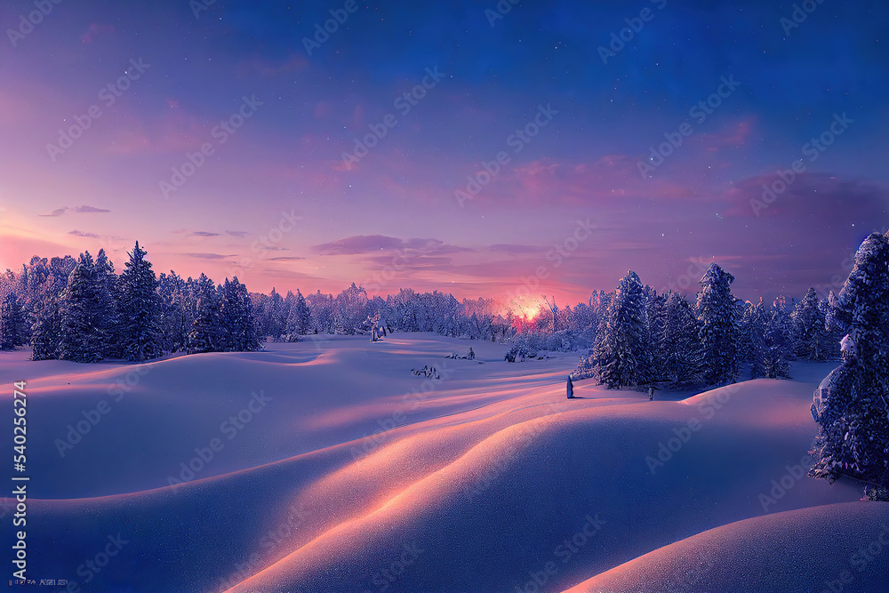 winter landscape sunset snow forest and hills winter landscape sunset snow forest and hills