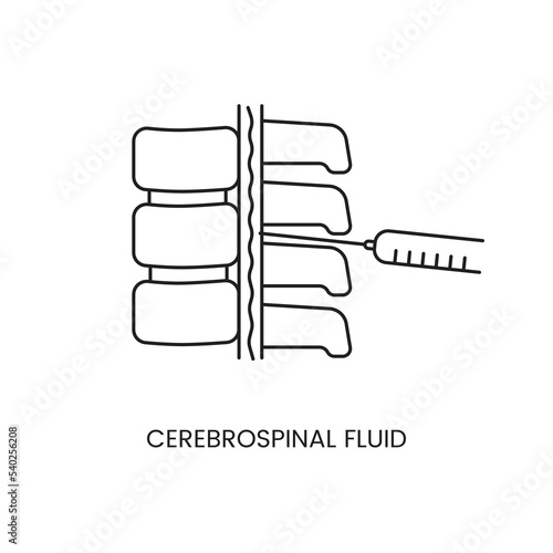 Cerebrospinal fluid icon line in vector, illustration of biomaterial intake with a syringe.