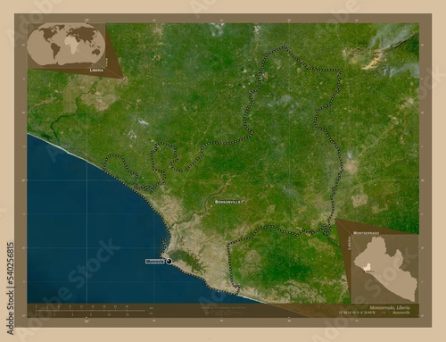 Montserrado, Liberia. Low-res satellite. Labelled points of cities photo