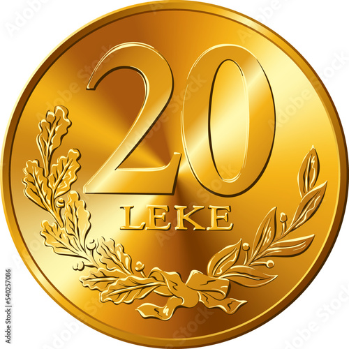 vector reverse of Albanian money 20 lek gold coin