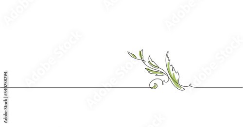 Simple vector illustration of the green tea. Floral line art with the branch of the green tea leaves.