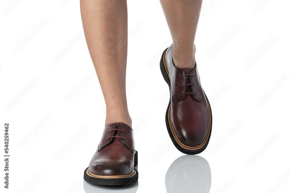 Men wearing leather shoes stepping pose of front view isolated on white background