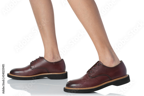 Men wearing leather shoes stepping pose of side view isolated on white background