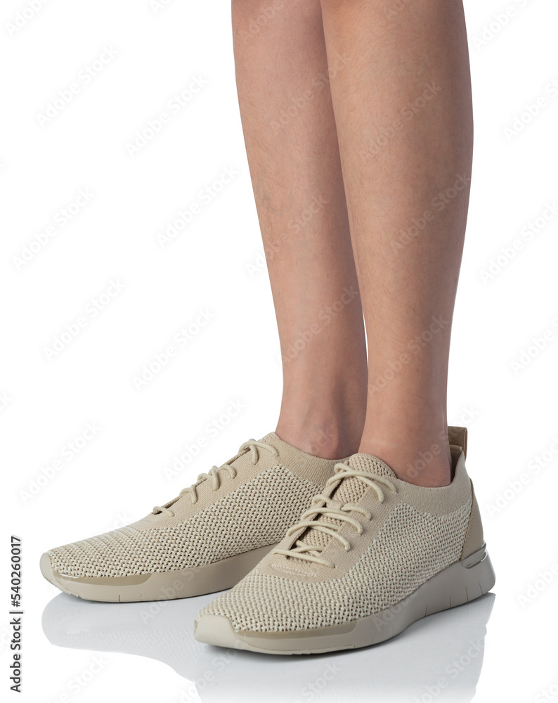Men wearing sneakers shoes standing pose of side view isolated on white background