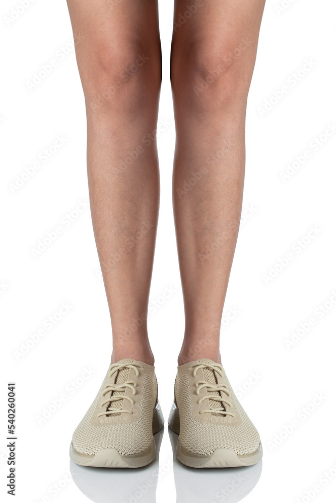 Men wearing sneakers shoes standing pose of front view isolated on white background Men wearing sneakers shoes standing pose of front view isolated on white background