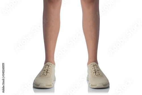 Men wearing sneakers shoes standing pose of front view isolated on white background