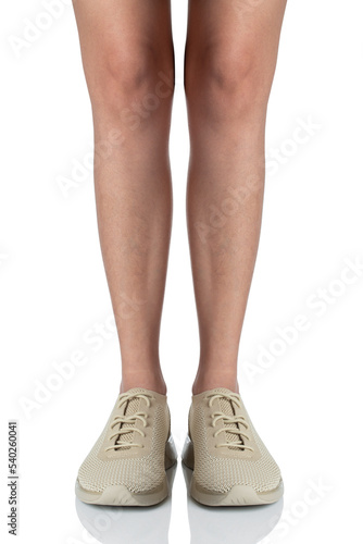 Men wearing sneakers shoes standing pose of front view isolated on white background © kintarapong