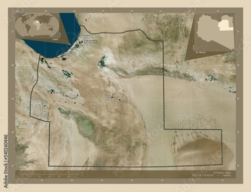 Al Wahat, Libya. High-res satellite. Labelled points of cities photo