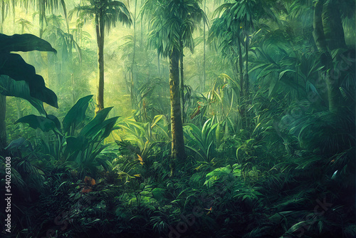 Tropical background green plant leaf South America forest jungle palm tree © helen_f